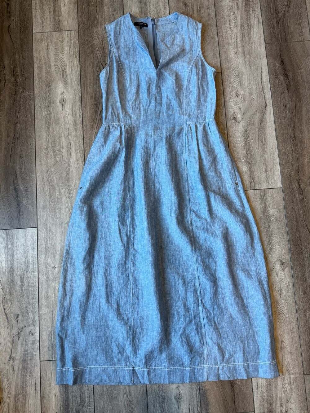 Lafayette 148 New York Linen Sleeveless Dress Size M Blue